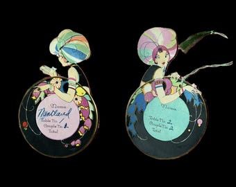 Vintage 1920s Art Deco Flapper Girl Bridge Tallies: Arabian Costume Pair