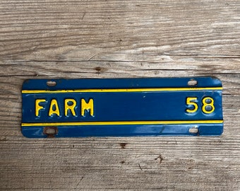 Vintage Metal Sign Farm Tag Blue & Yellow