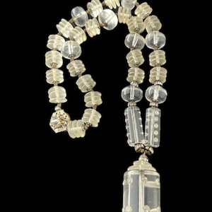 Signed Miriam Haskell Lucite Bead & Rhinestone Rondelle Lavalier Necklace Art Deco 20”