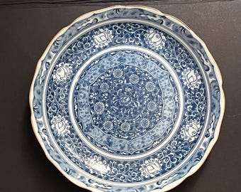 Blauw-wit porseleinen bord groot chinoiserie-wanddecor Toyo Japanese Serving