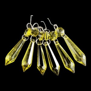 Vintage Glass Chandelier Crystals Green Points Luminous Drops Lot of 6