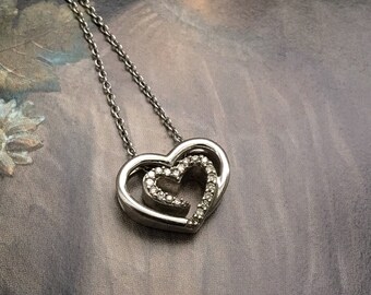 Diamond Heart Necklace Sterling Silver 18" Chain