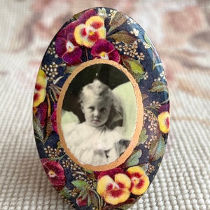 Celluloid Mirror Baby Wreathed in Pansies Vintage Mourning Photo image 1