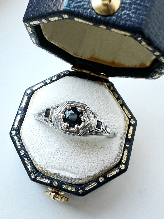 Antique 18k Gold Sapphire Ring Filigree Edwardian 