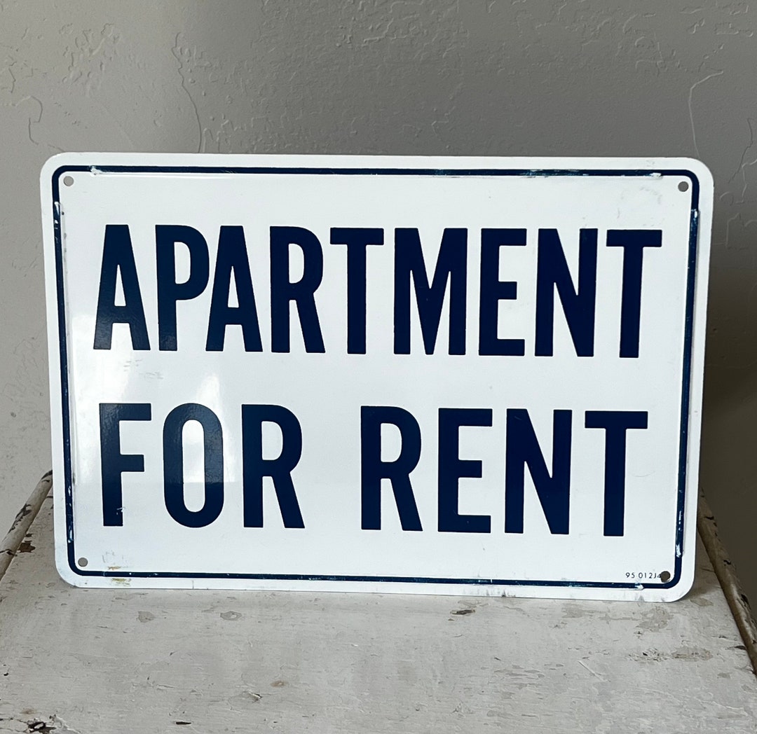 Vintage Metal Apartment for Rent Sign Cobalt Blue White Industrial ...