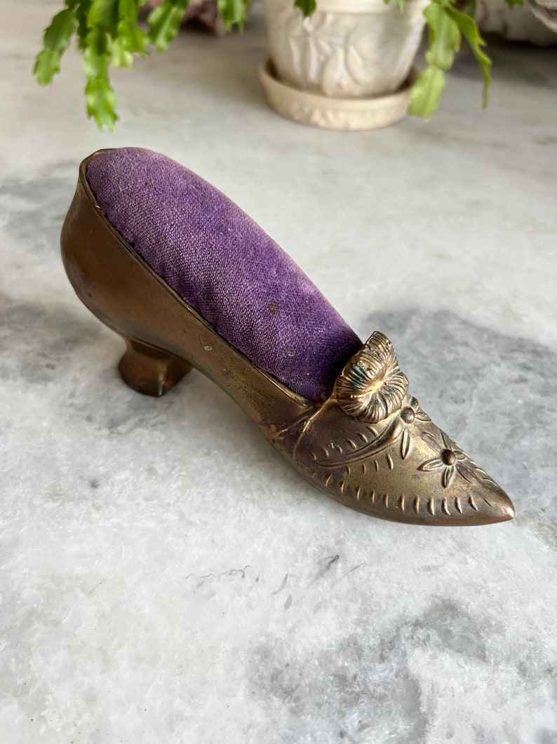 Antique Pincushion Large Victorian Shoe Purple Velvet Etsy