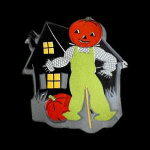 JOL Head Scarecrow Vintage Halloween Seal Sticker Gummed Seals Haunted House