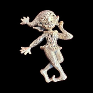 Broche de duende Tortolani firmado, broche vintage de duende Pixie