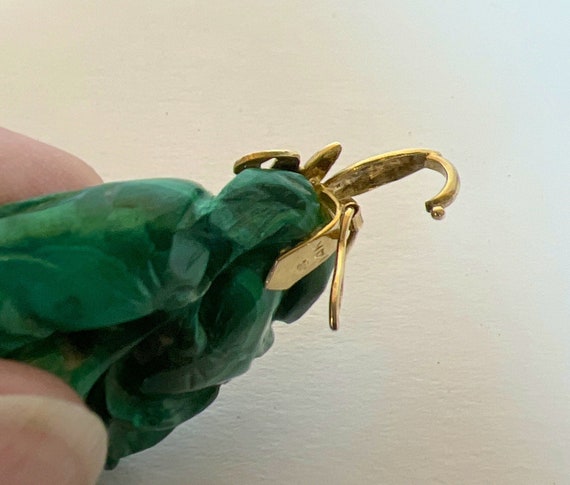 Carved Malachite Pendant 14K Gold Green Vintage P… - image 10