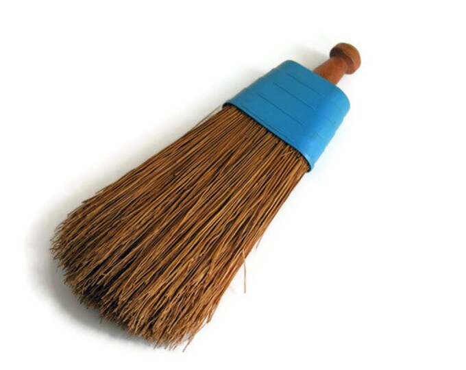 Small Whisk Broom Wood Handle Vintage Turquoise Plastic Etsy