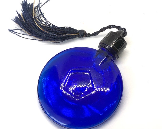 Evening in Paris Vintage Perfume Bottle Tiny Round Flat Cobalt Blue Glass
