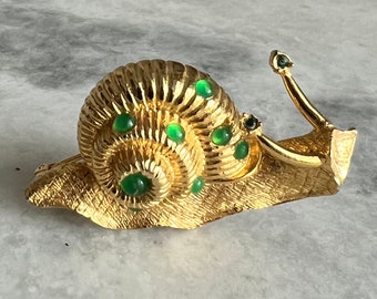 Hattie Carnegie Jeweled Snail Brooch Vintage MCM Jewelry