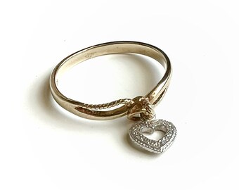 10k Heart Dangle Ring Fine Estate Jewelry