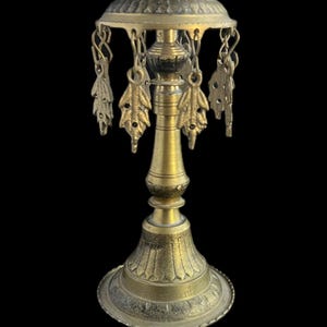 Vintage Brass Candlestick with Leaves Dangles Antique Display