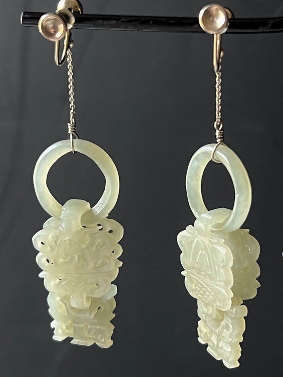 14K Celadon Jade Earrings Antique Chinese Qing Dy… - image 6