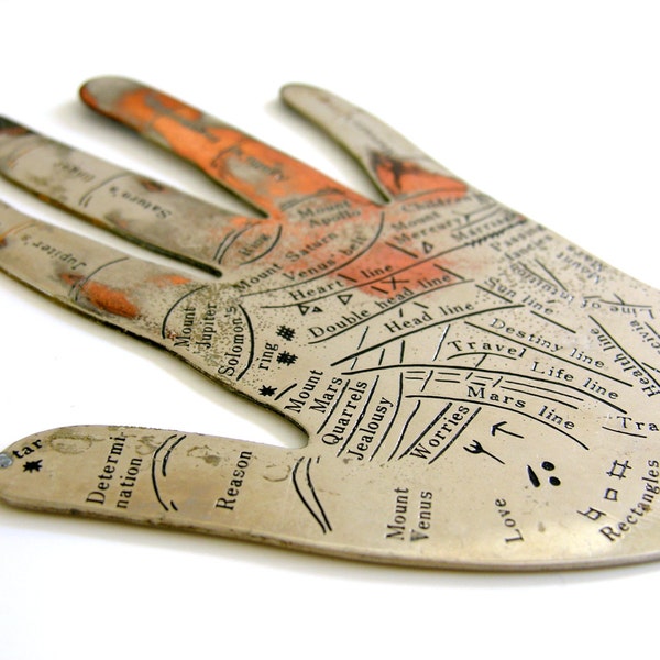 Palm Reading Fortune Telling Vintage Halloween Oddities Guide Metal Hand Palmistry Chiromancy