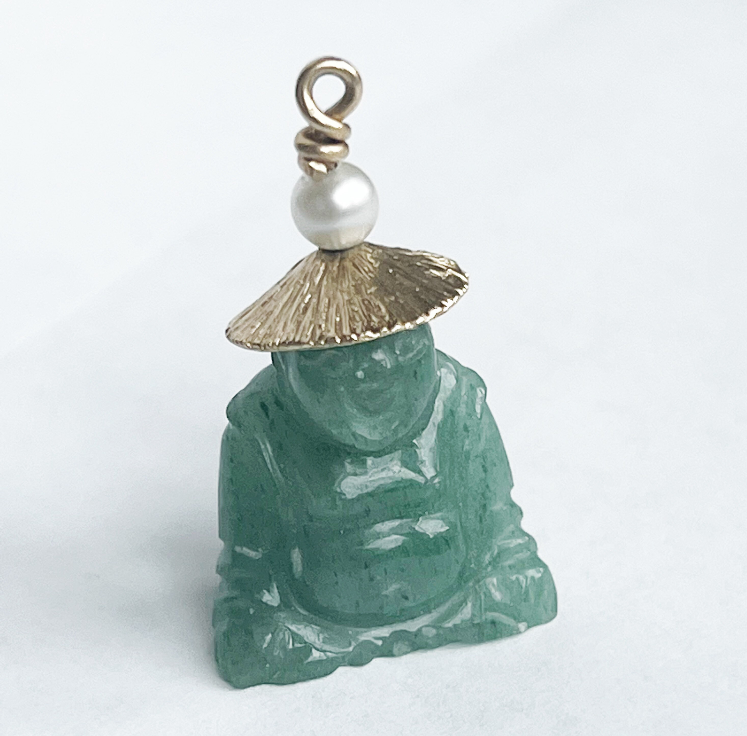 14k Gold Jade \u0026 Pearl Buddha Pendant