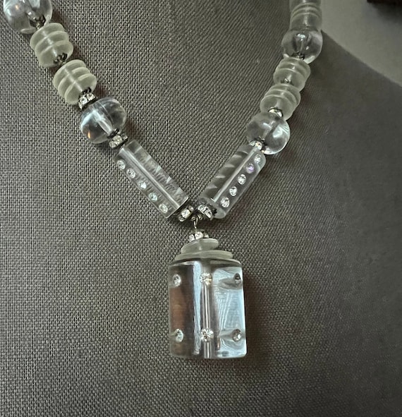 Signed Miriam Haskell Lucite Bead & Rhinestone Ro… - image 10