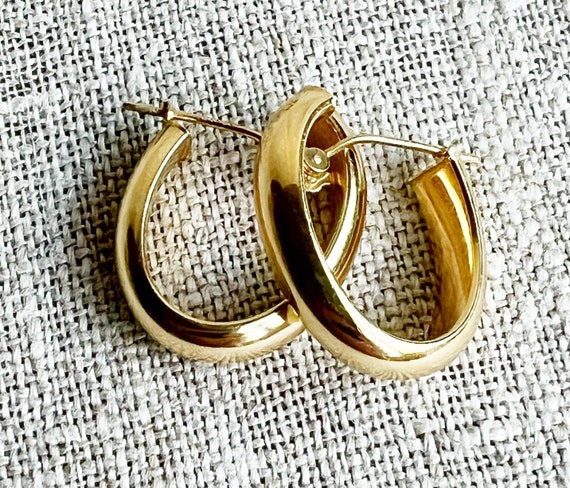 14K Gold Earrings Gorgeous Puffy Hoops - image 1