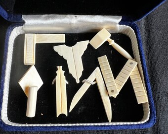 Miniature Masonic Tool Set Fraternal Lodge Vintage in Original Case Masons Freemasonry