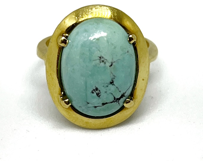 18k Gold Persian Turquoise Ring Vintage Etruscan Deco