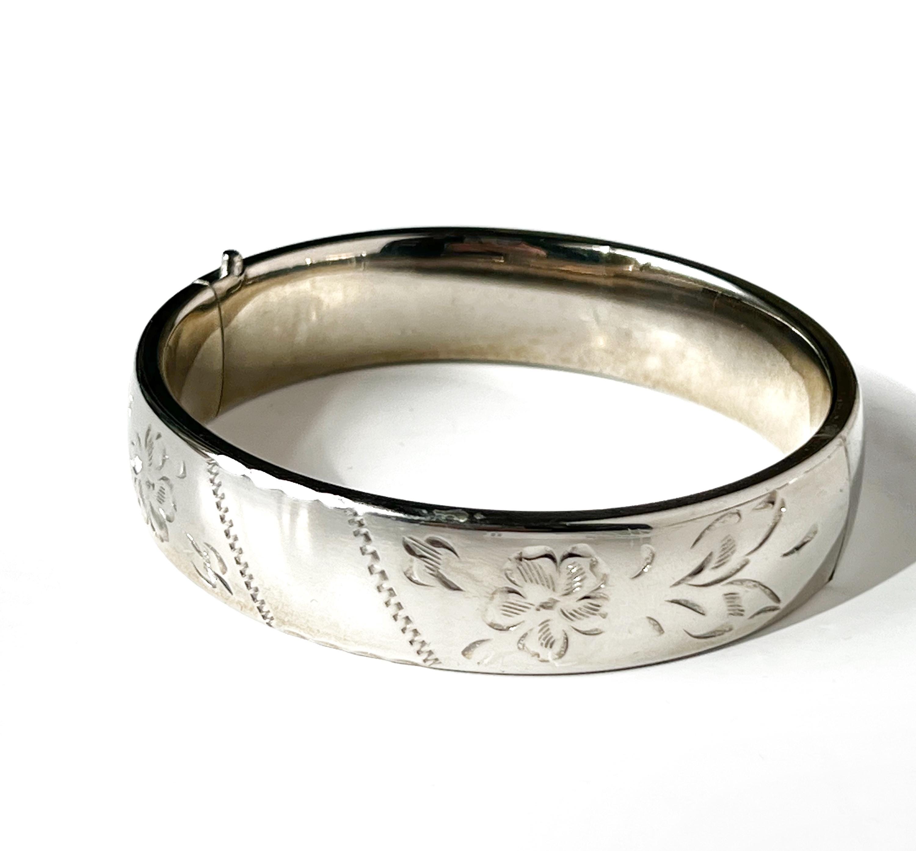 シルバーバングル ヴィンテージブレスレット クラシックな彫刻入り
