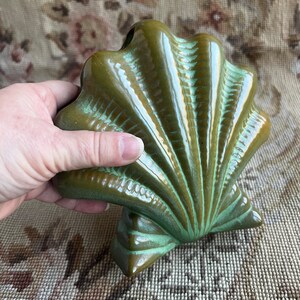 Vintage Frankoma Plainsman Prairie Green Clam Shell Vase image 8