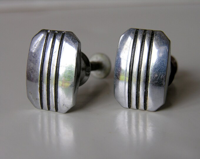 Art Deco Metal Knobs 2 Vintage Silver Drawer Pulls Etsy