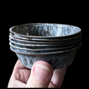 Gray Graniteware Tiny Pan Antique Rustic Speckled Chippy Tart Tin Set of 6