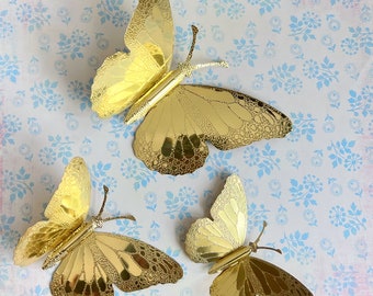 Brass Butterflies for Upcycling, Glass Glittering Vintage Butterfly