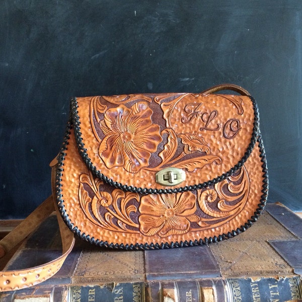 Tooled Leather Purse Vintage Rockabilly Shoulder Bag