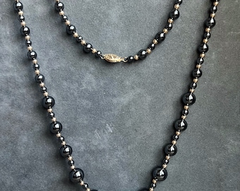 14k Gold Hematite Beaded Necklace 20” Strand