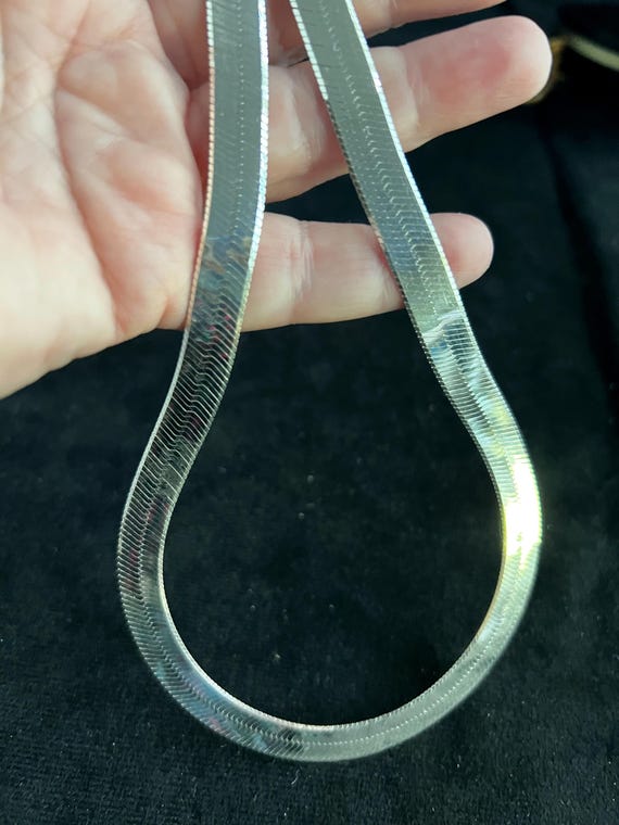 Heavy Silver Herringbone Chain Thick Vintage Ster… - image 6