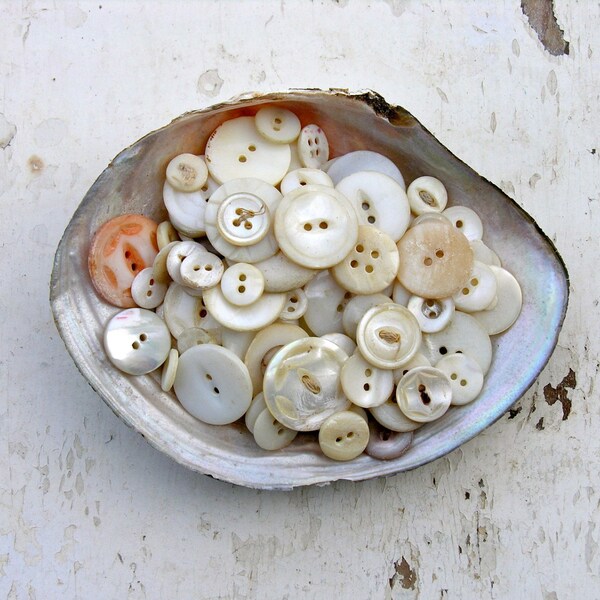 Mermaid Tears White Mother of Pearl Buttons Vintage Supplies Instant Shabby Collection