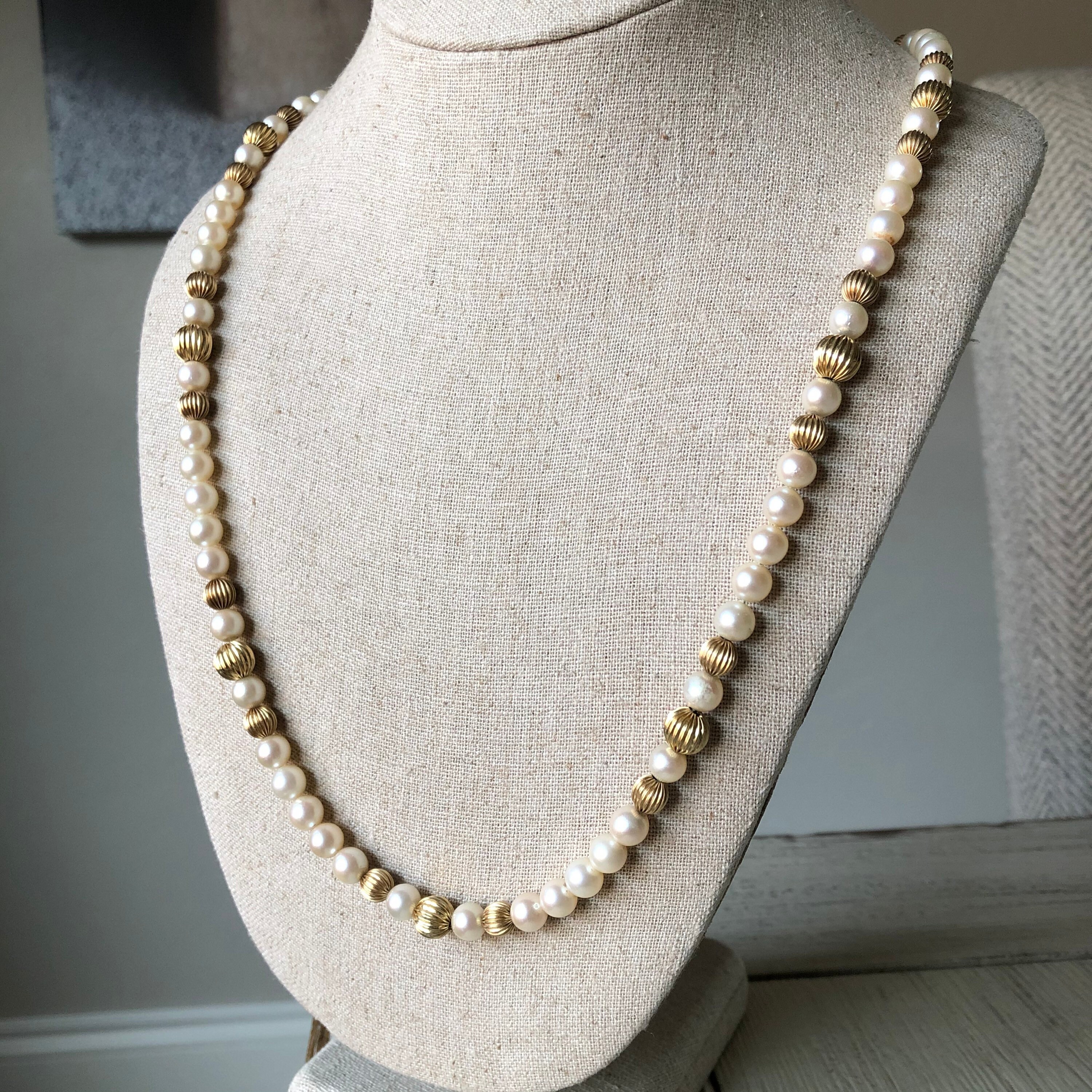 14K Gold Pearl Opera Necklace Vintage Fine Jewelry Fancy