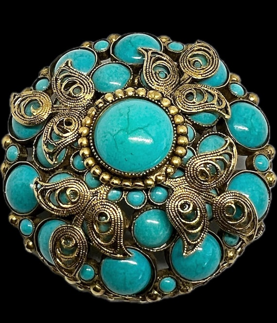 Original by Robert Turquoise Brooch Pendant Vintage Faux Costume