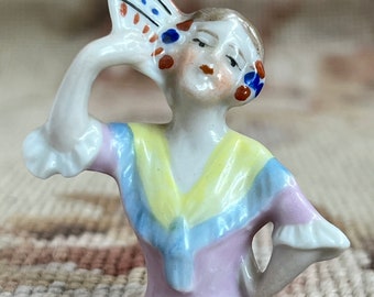 Small Half Doll Arms Away Hand Painted Antique Porcelain Pincushion Doll Coquette