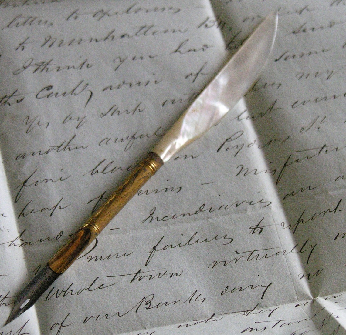 Antique Ink Dip Pen Mother of Pearl and Gold Etsy