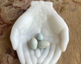 Vintage Hand Dish for Jewelry, Soap, Rings, Candy - White Milk Glass Avon Double Open Hands