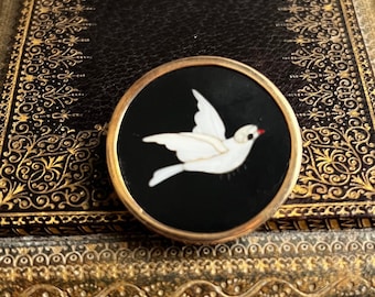 18k Pietra Dura Dove Bird Brooch Antique Gold