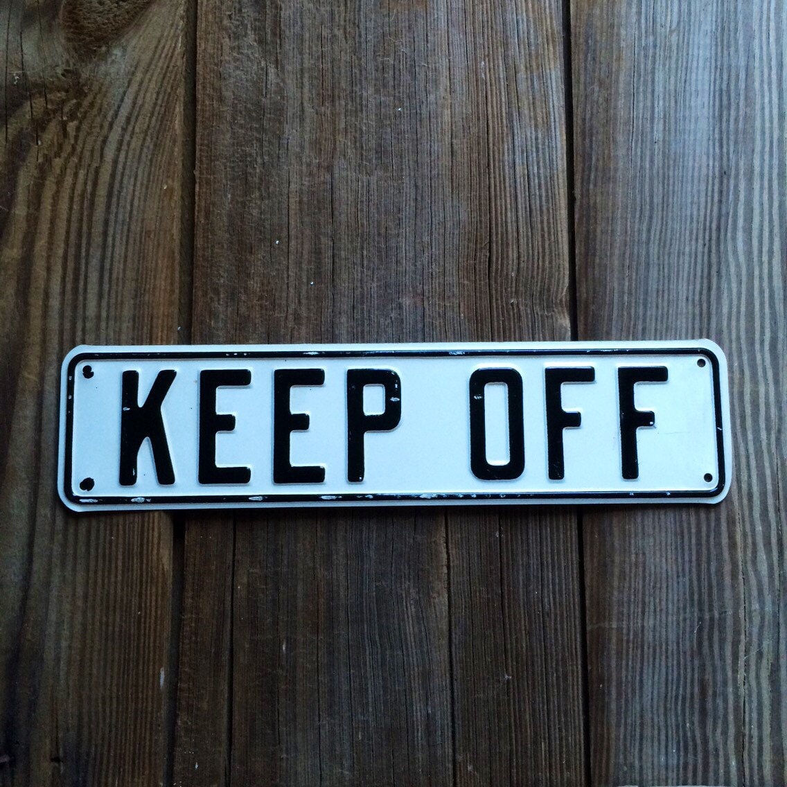 Keep Off Vintage Metal Sign Black White