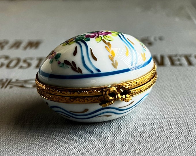 Limoges Mini Egg Blue, Pink, Green, Gold Floral Classic Box