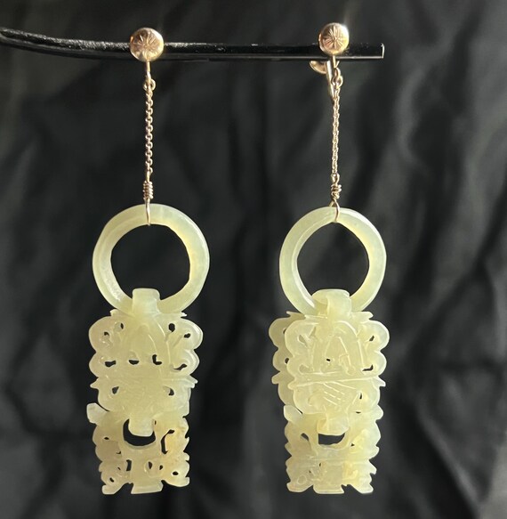 14K Celadon Jade Earrings Antique Chinese Qing Dy… - image 5