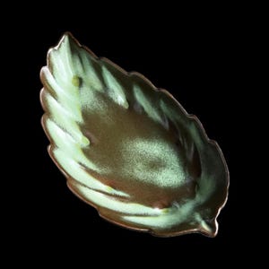 Frankoma 226 Prairie Green Willow Leaf Footed Serving Dish Clay Vintage MCM Art Pottery