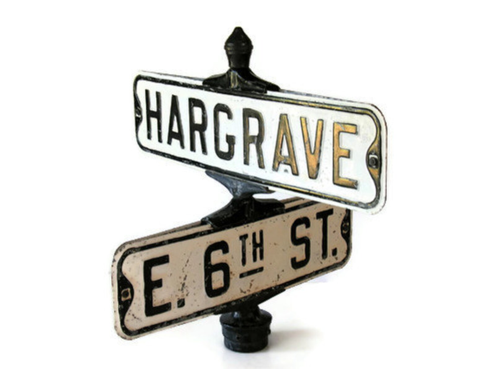 Antique Street Sign Corner of Hargrave & 6th Street in Black Etsy