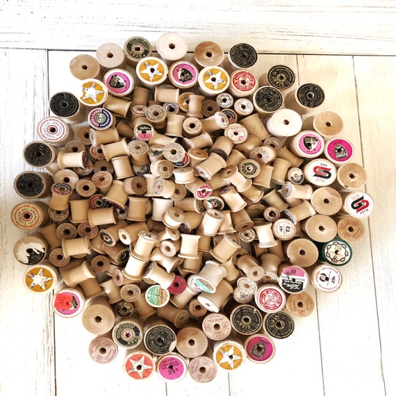 Empty Wooden Spools Bobbins Vintage Thread Reels Asstd Sizes Huge Lot  Neutral Decor 