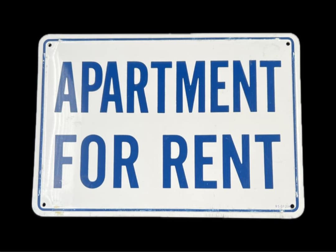 Vintage Metal Apartment for Rent Sign Cobalt Blue White Industrial ...