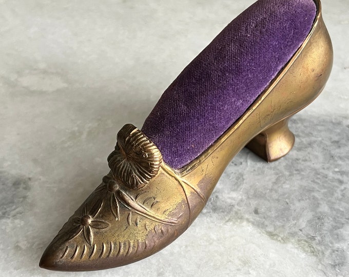 Antique Pincushion Large Victorian Shoe Purple Velvet Etsy