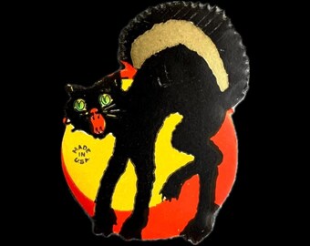 Black Cat Arched Back Halloween Sticker Vintage Gummed Seal