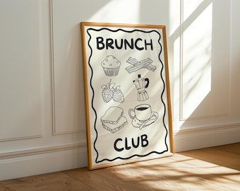 Trendy Retro Kitchen Wall Decor, Breakfast Club Digital Print
